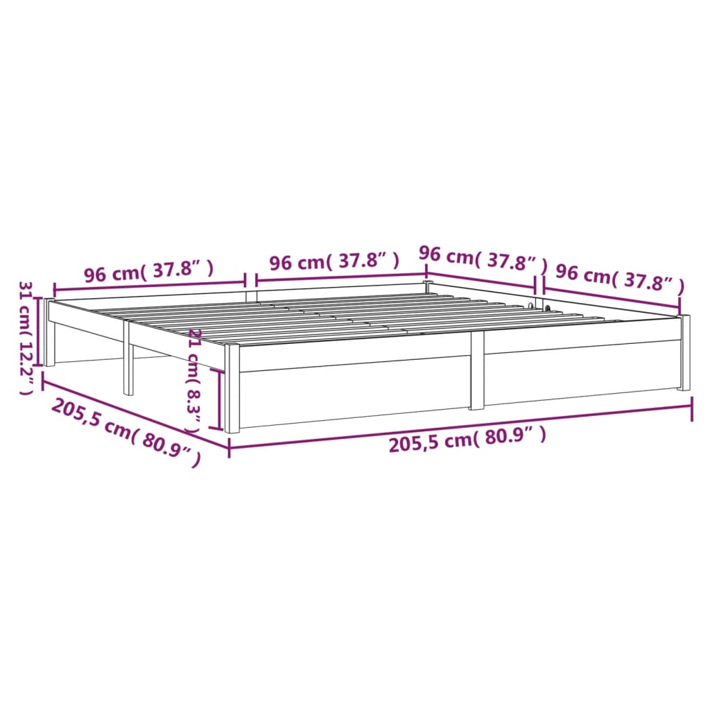 Bedframe Massief Hout Honingbruin 200X200 Cm