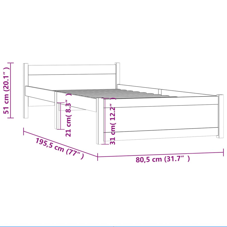 Bedframe Massief Hout 75X190 Cm Small Single