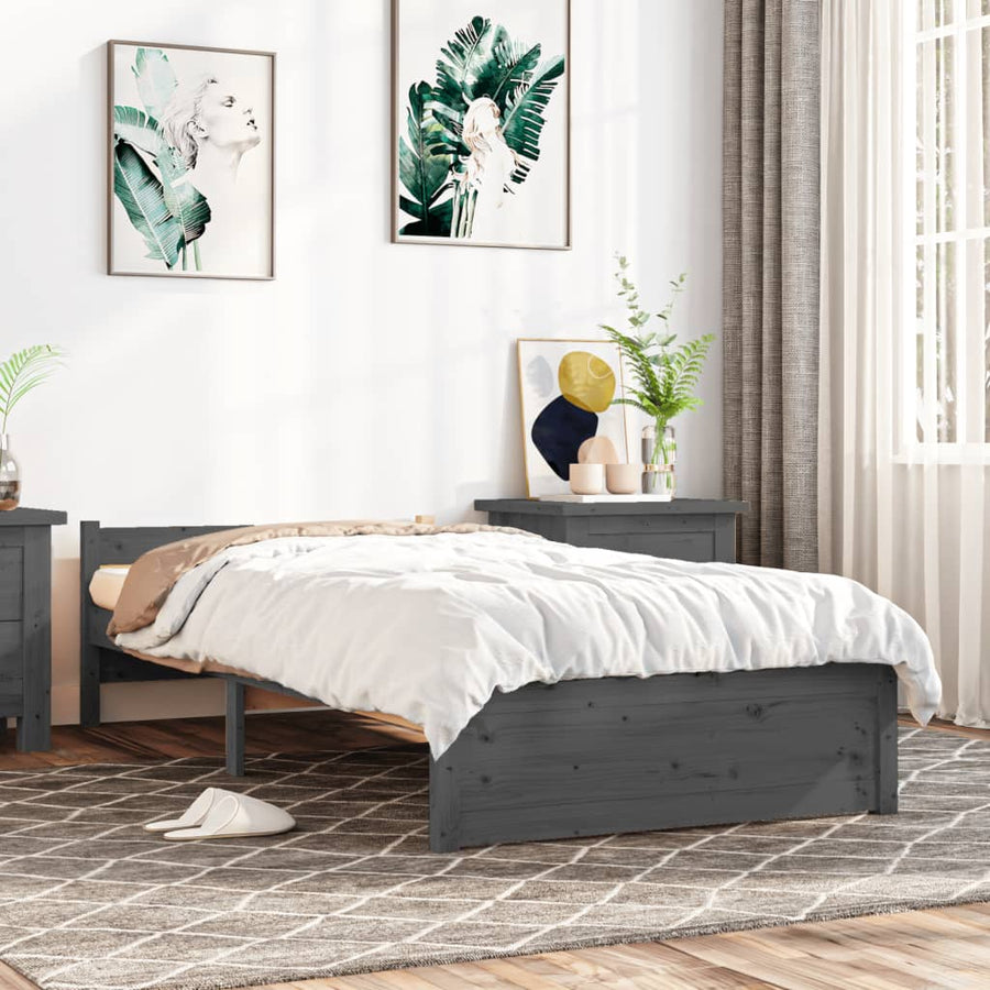 Bedframe Massief Hout Grijs 75X190 Cm 2Ft6 Small Single