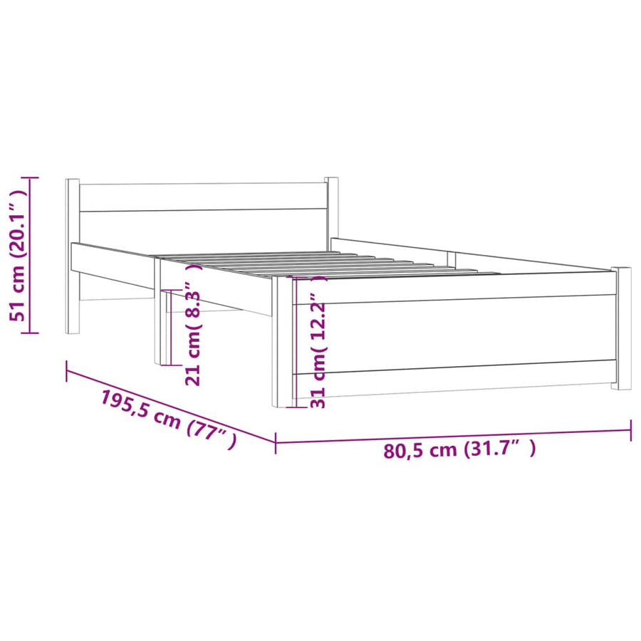 Bedframe Massief Hout Honingbruin 75X190 Cm 2Ft6 Small Single
