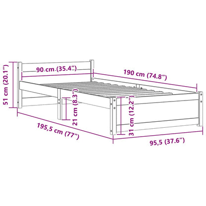 Bedframe Massief Hout 90 x 190 cm Naturel