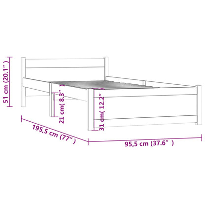 Bedframe Massief Hout Single 90 x 190 cm Wit