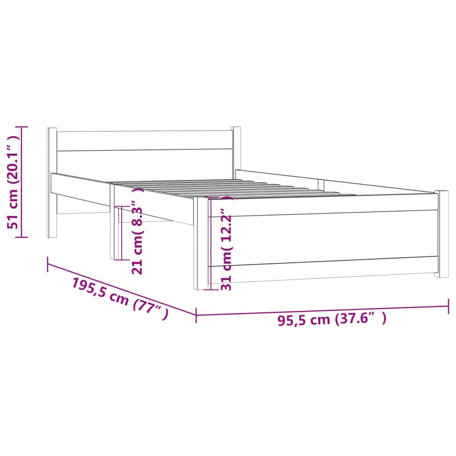 Bedframe Massief Hout Single 90 x 190 cm Wit