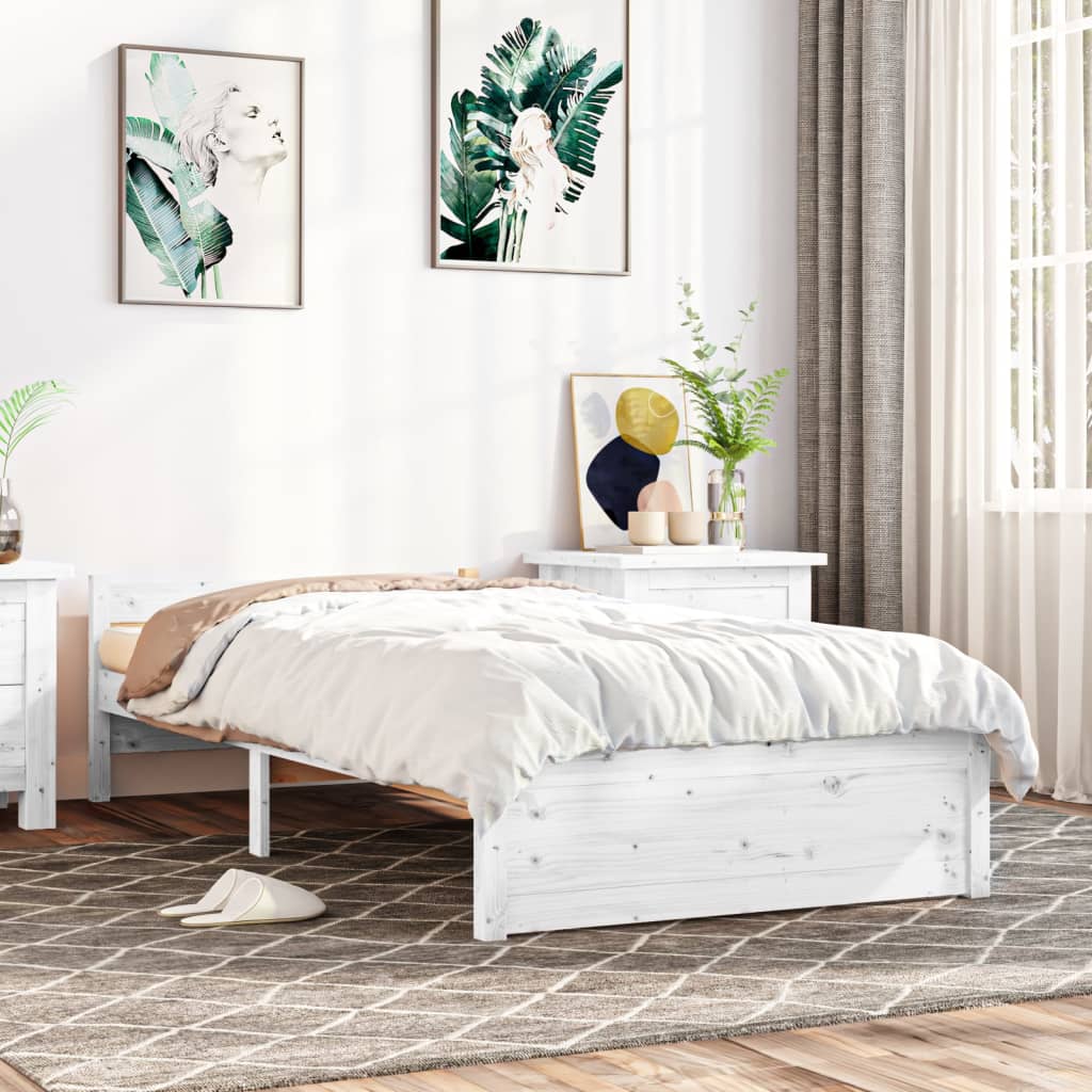Bedframe Massief Hout Single 90 x 190 cm Wit