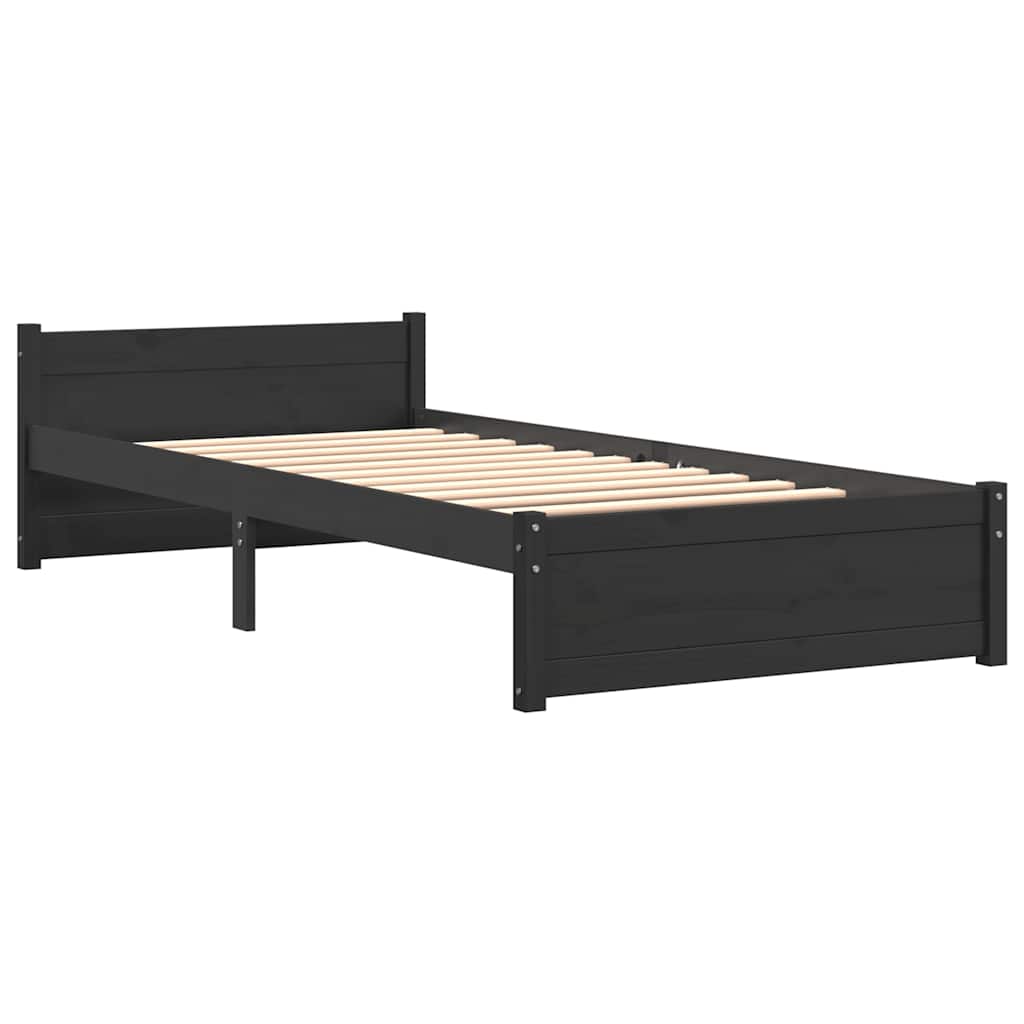 Bedframe massief hout zwart 90x190 cm