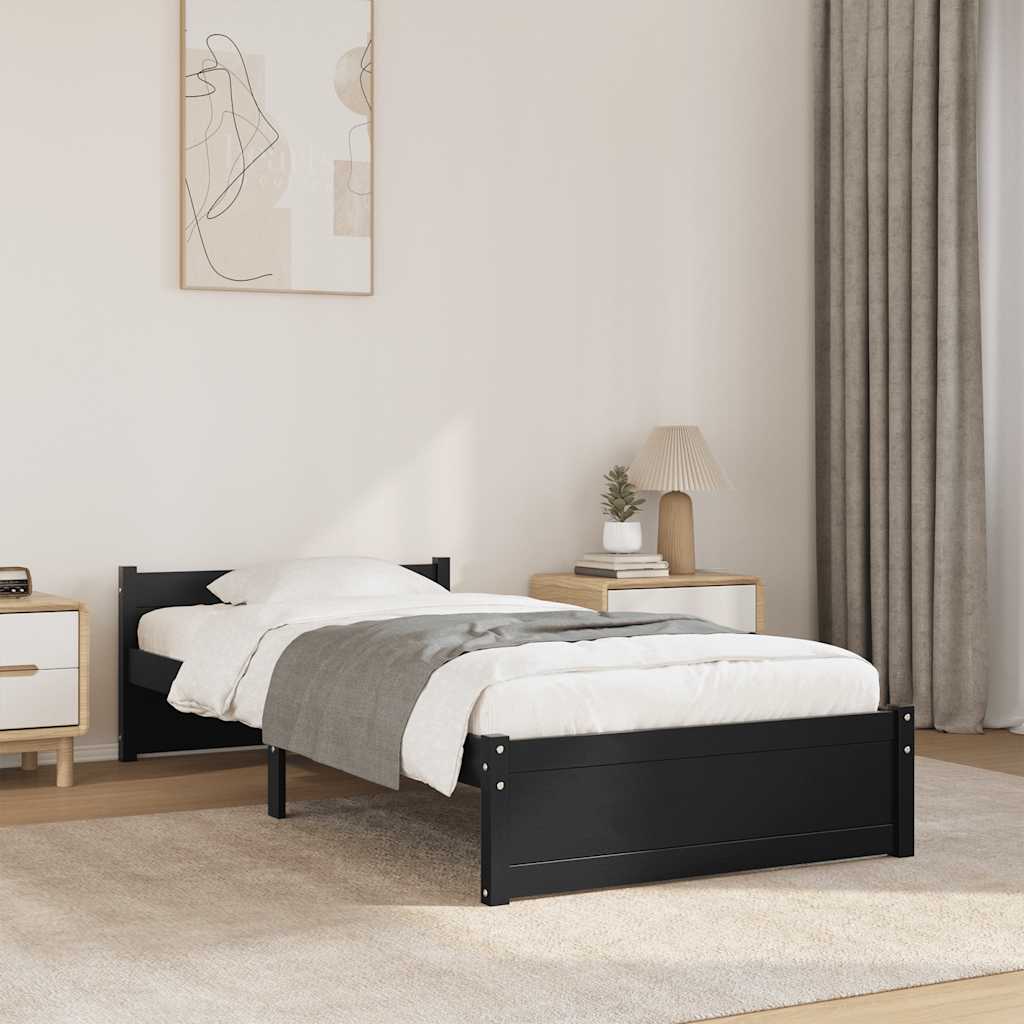 Bedframe massief hout zwart 90x190 cm