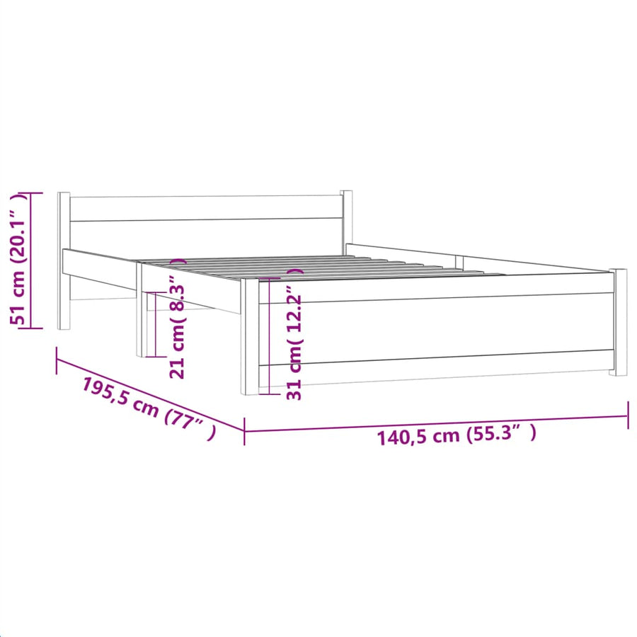 Bedframe Massief Hout 135X190 Cm Double