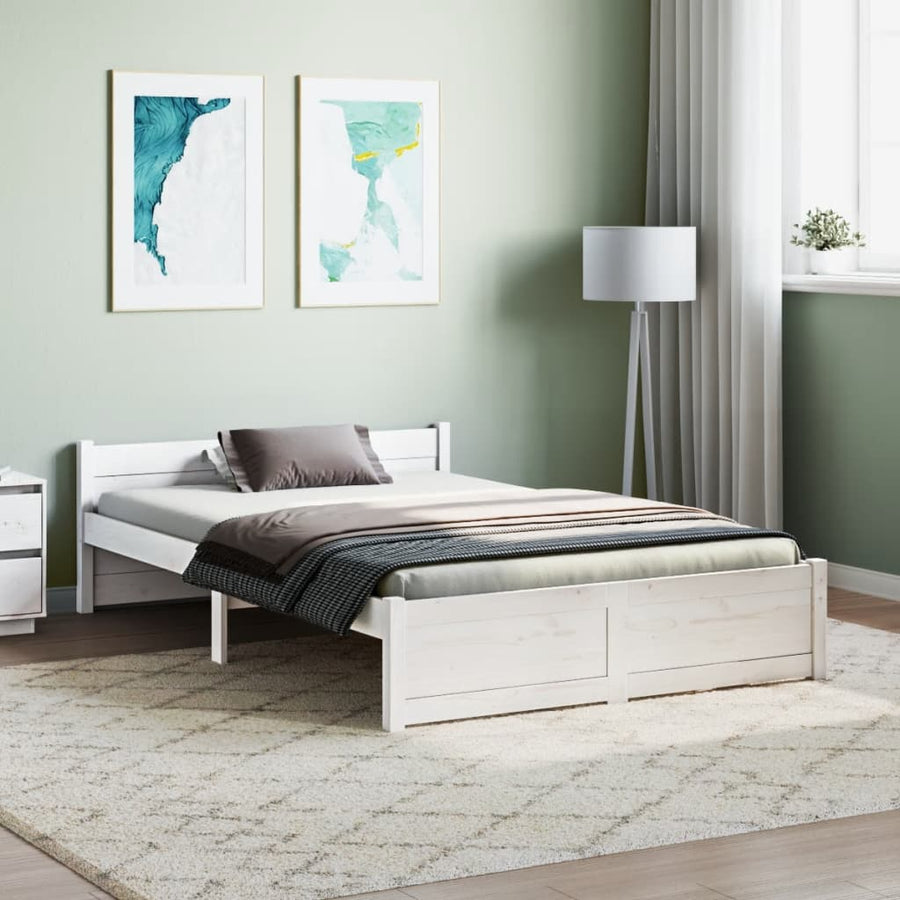 Bedframe Massief Hout Double 135 x 190 cm Wit