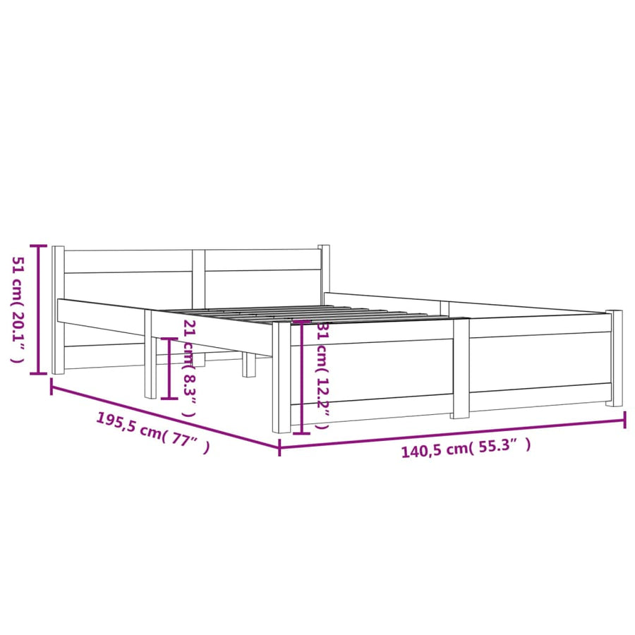 Bedframe Massief Hout Double 135 x 190 cm Wit
