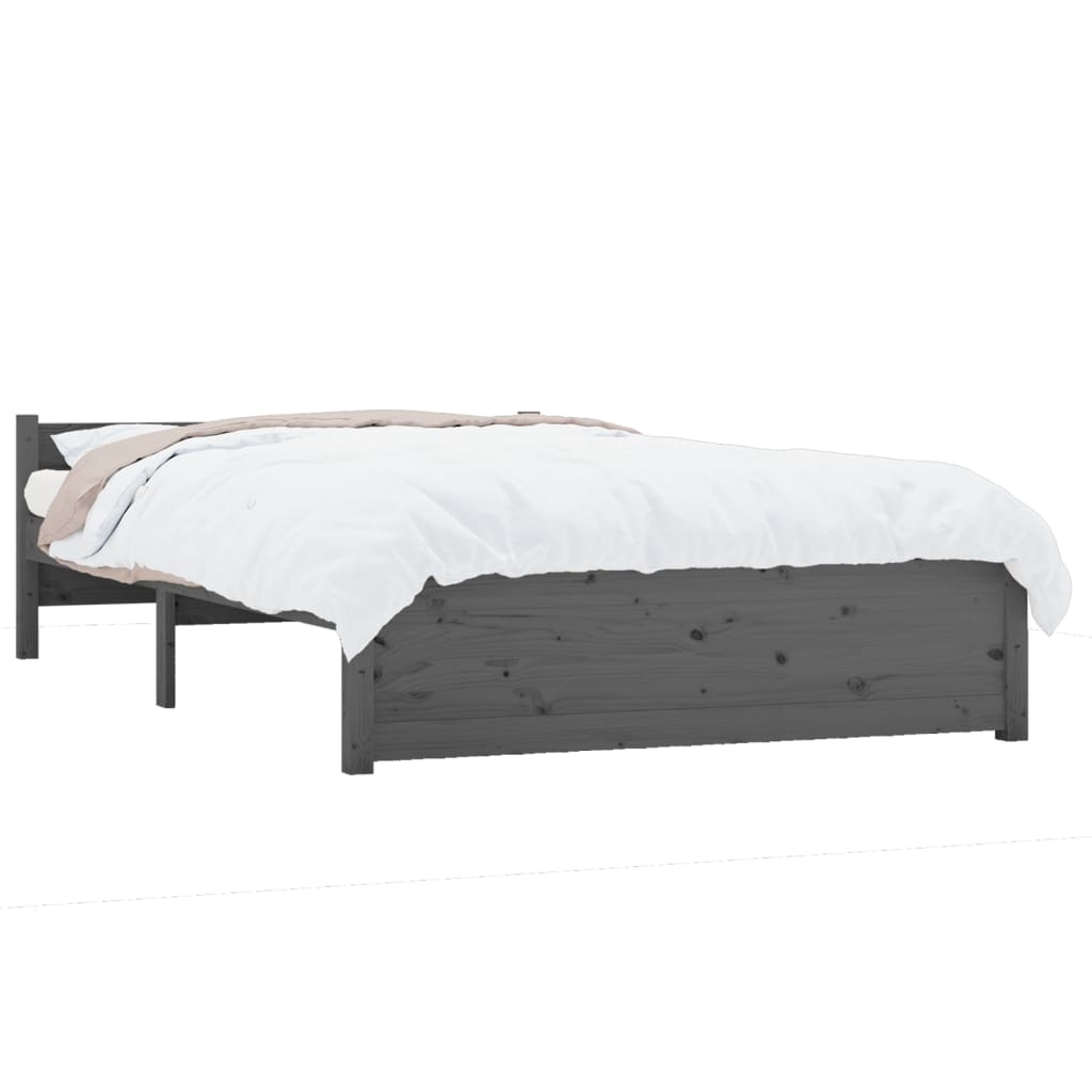 Bedframe Massief Hout Grijs 135X190 Cm 4Ft6 Double