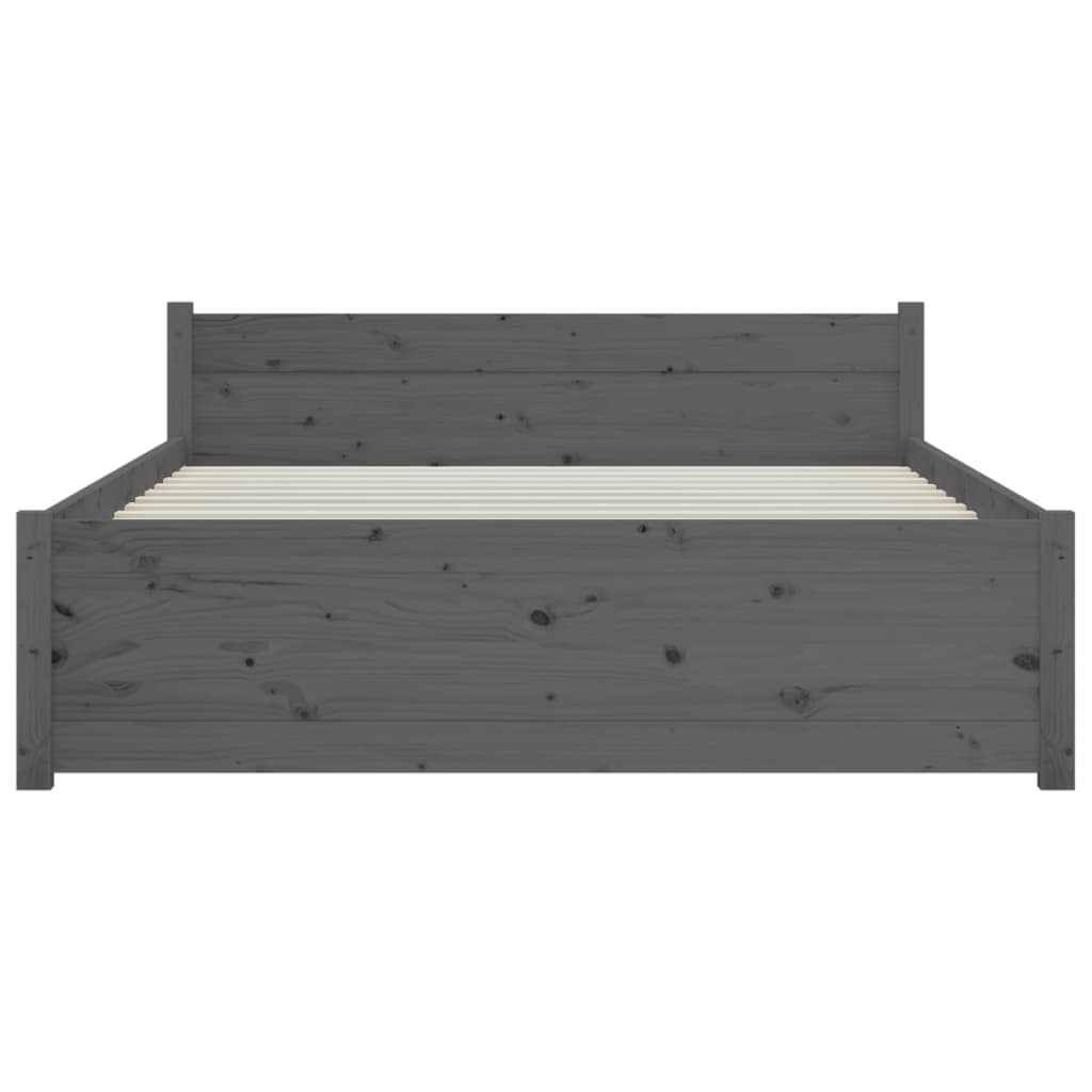 Bedframe Massief Hout Grijs 135X190 Cm 4Ft6 Double