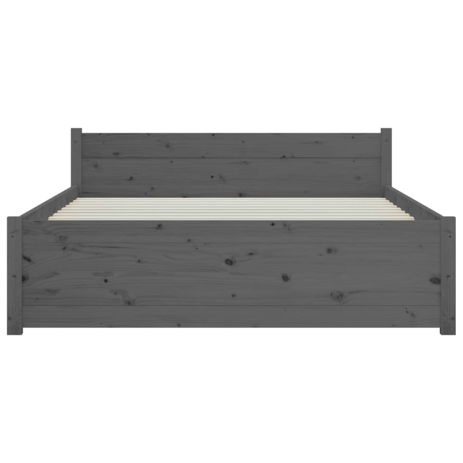 Bedframe Massief Hout Grijs 135X190 Cm 4Ft6 Double