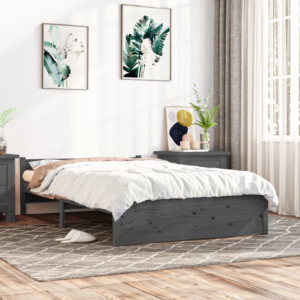 Bedframe Massief Hout Grijs 135X190 Cm 4Ft6 Double