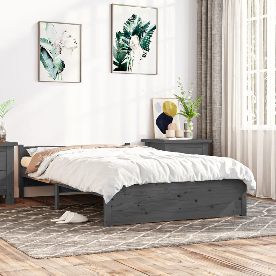 Bedframe Massief Hout Grijs 135X190 Cm 4Ft6 Double