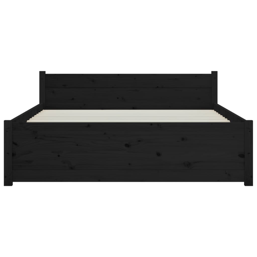 Bedframe Massief Hout Zwart 135X190 Cm 4Ft6 Double