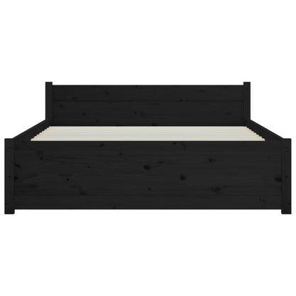 Bedframe Massief Hout Zwart 135X190 Cm 4Ft6 Double