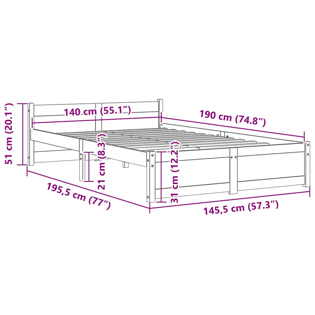 Bedframe Massief Hout 140 x 190 cm Naturel