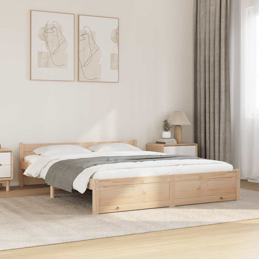 Bedframe Massief Hout 140 x 190 cm Naturel