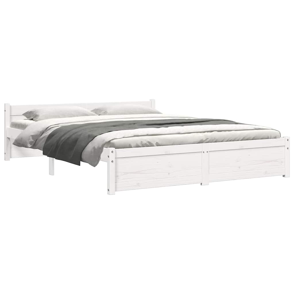 Bedframe Massief Hout 140 x 190 cm Wit