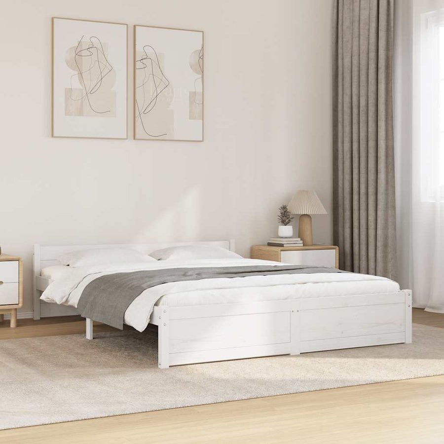 Bedframe Massief Hout 140 x 190 cm Wit