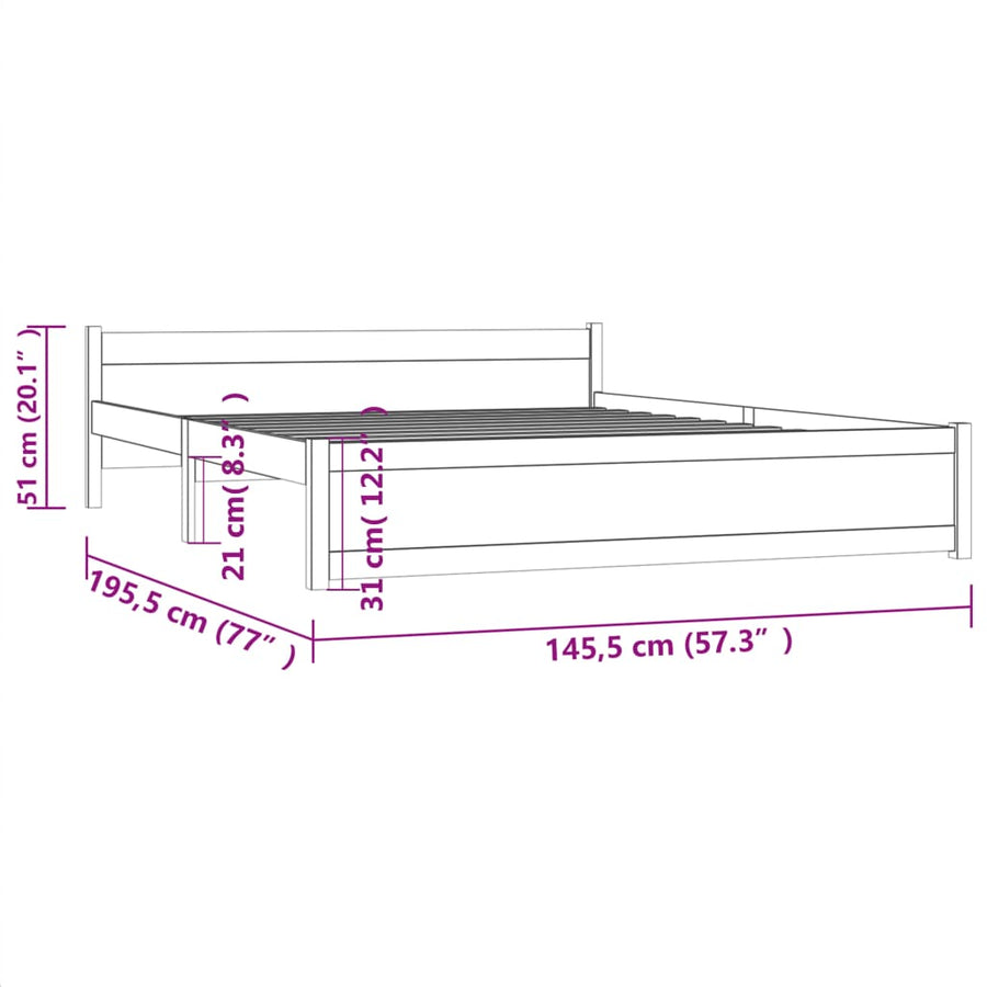 Bedframe Massief Hout Zwart 140X190 Cm
