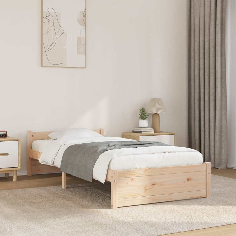 Bedframe Massief Hout 90 x 200 cm Naturel