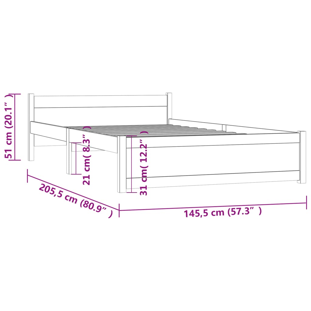 Bedframe Massief Hout 140 x 200 cm Naturel