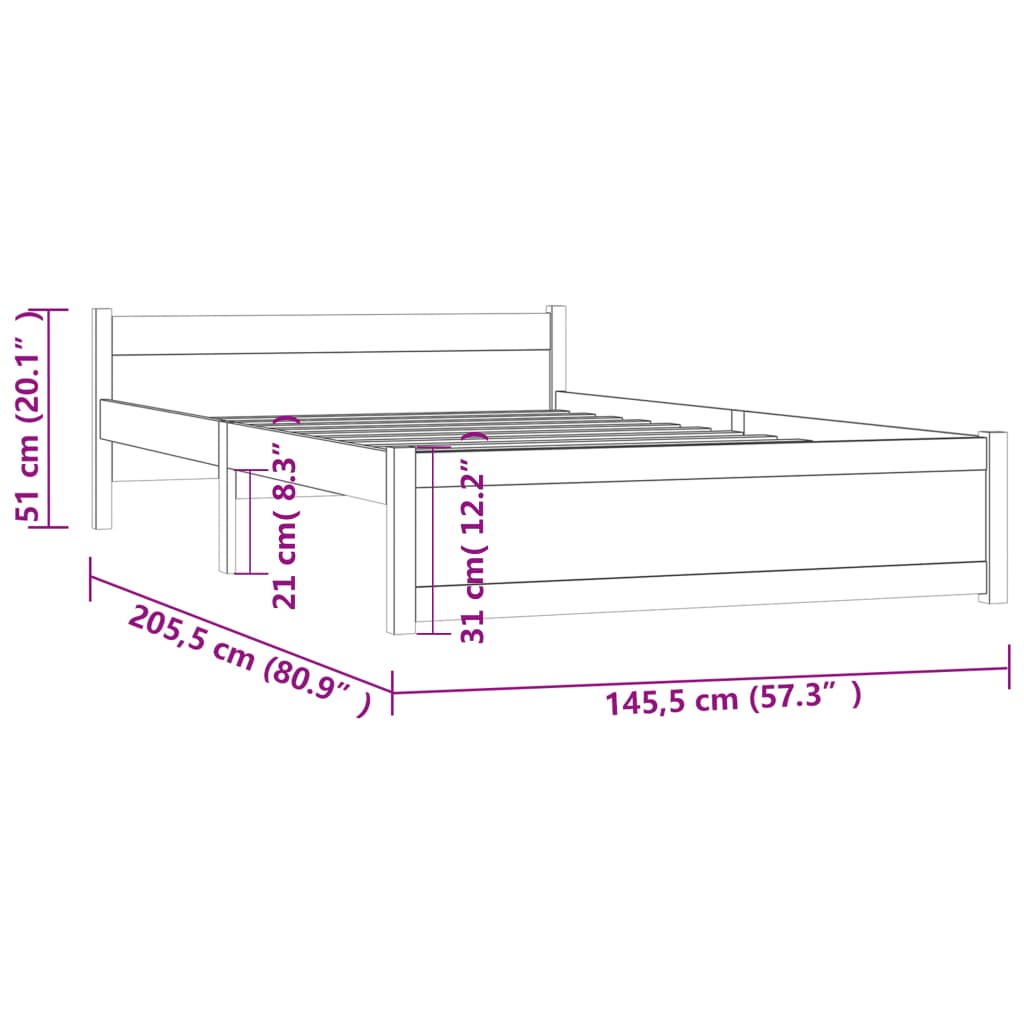 Bedframe Massief Hout 140 x 200 cm Wit