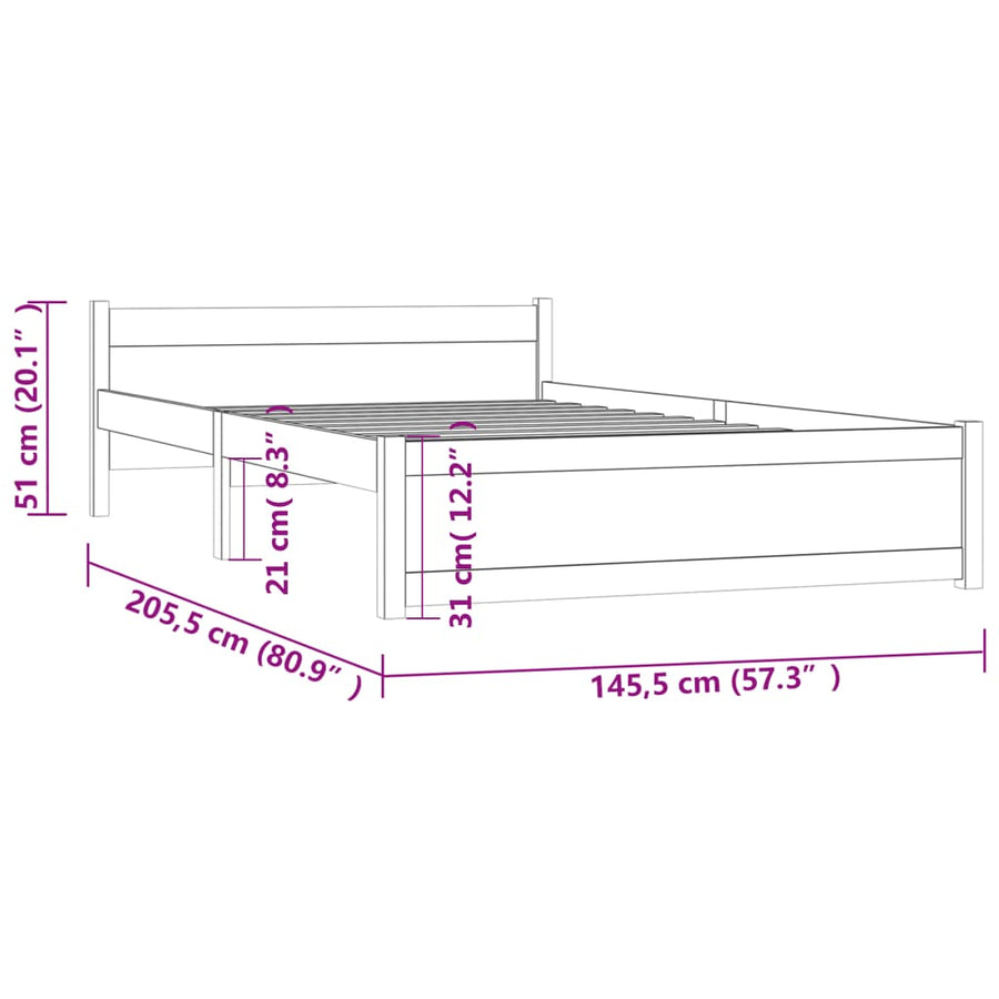 Bedframe Massief Hout 140 x 200 cm Wit