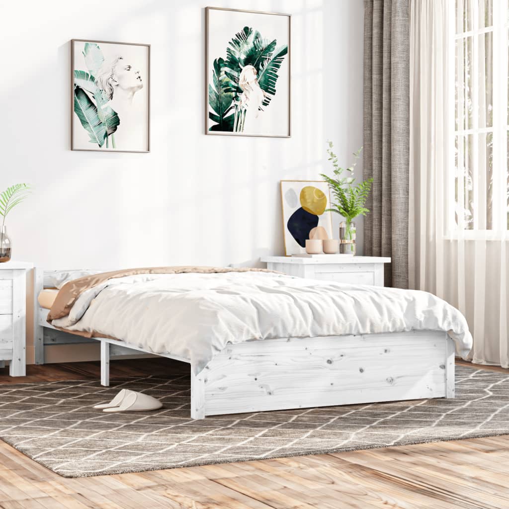 Bedframe Massief Hout 140 x 200 cm Wit