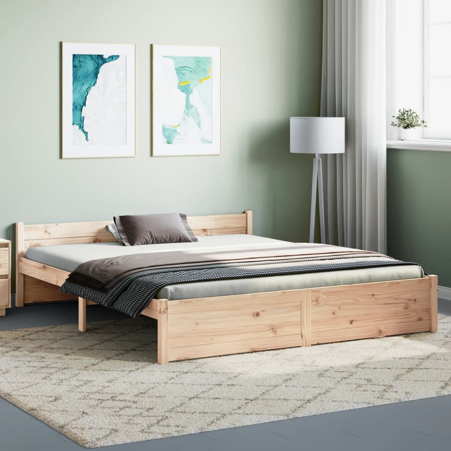 Bedframe Massief Hout King Size 150 x 200 cm Naturel