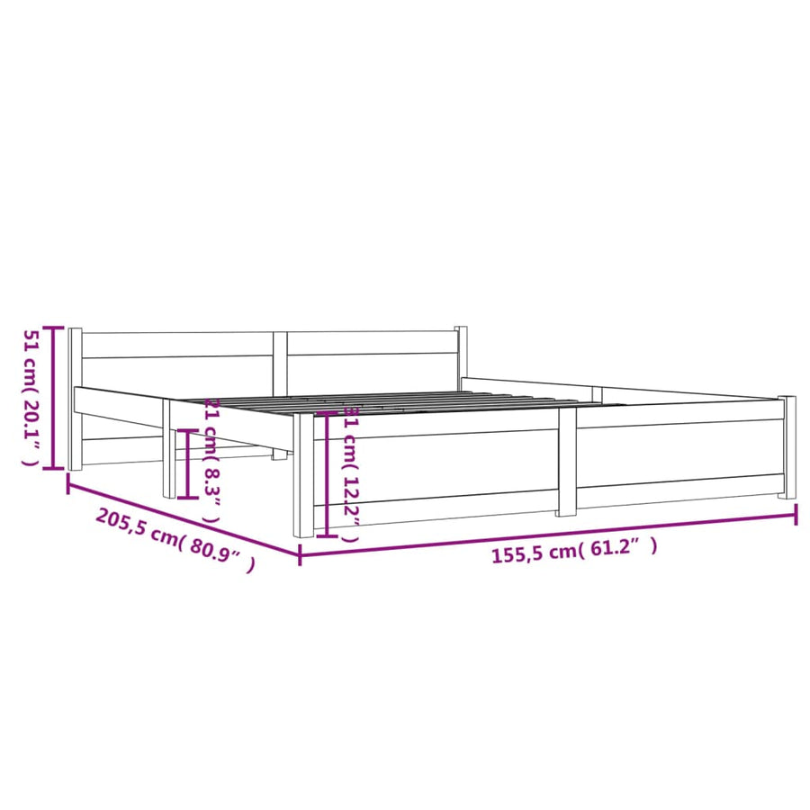 Bedframe Massief Hout King Size 150 x 200 cm Naturel