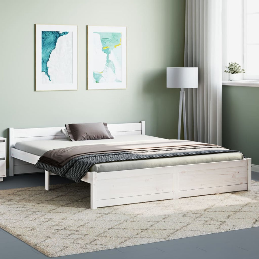 Bedframe Massief Hout King Size 150 x 200 cm Wit