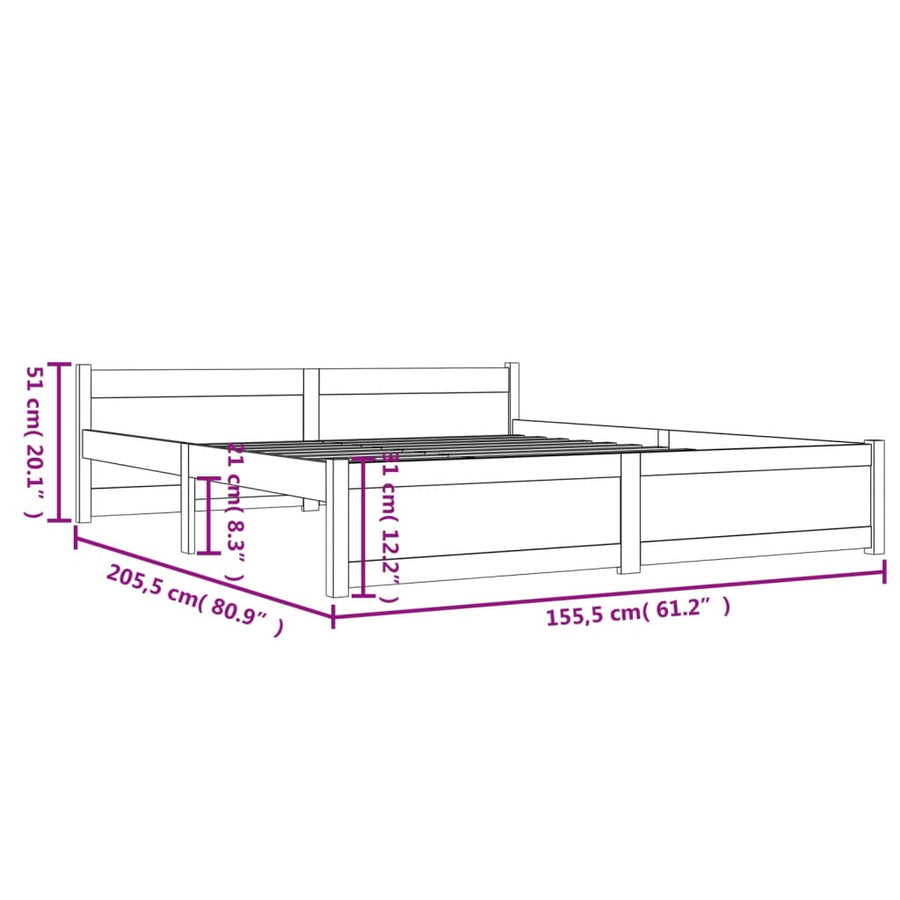 Bedframe Massief Hout King Size 150 x 200 cm Wit