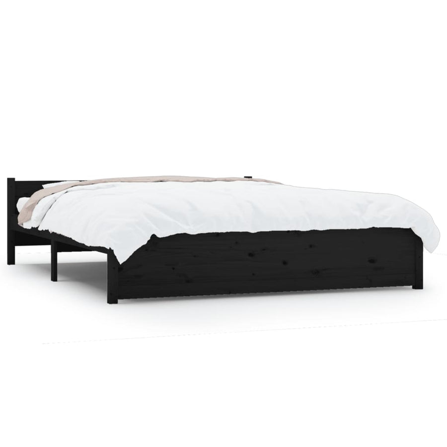 Bedframe Massief Hout Zwart 150X200 Cm 5Ft King Size