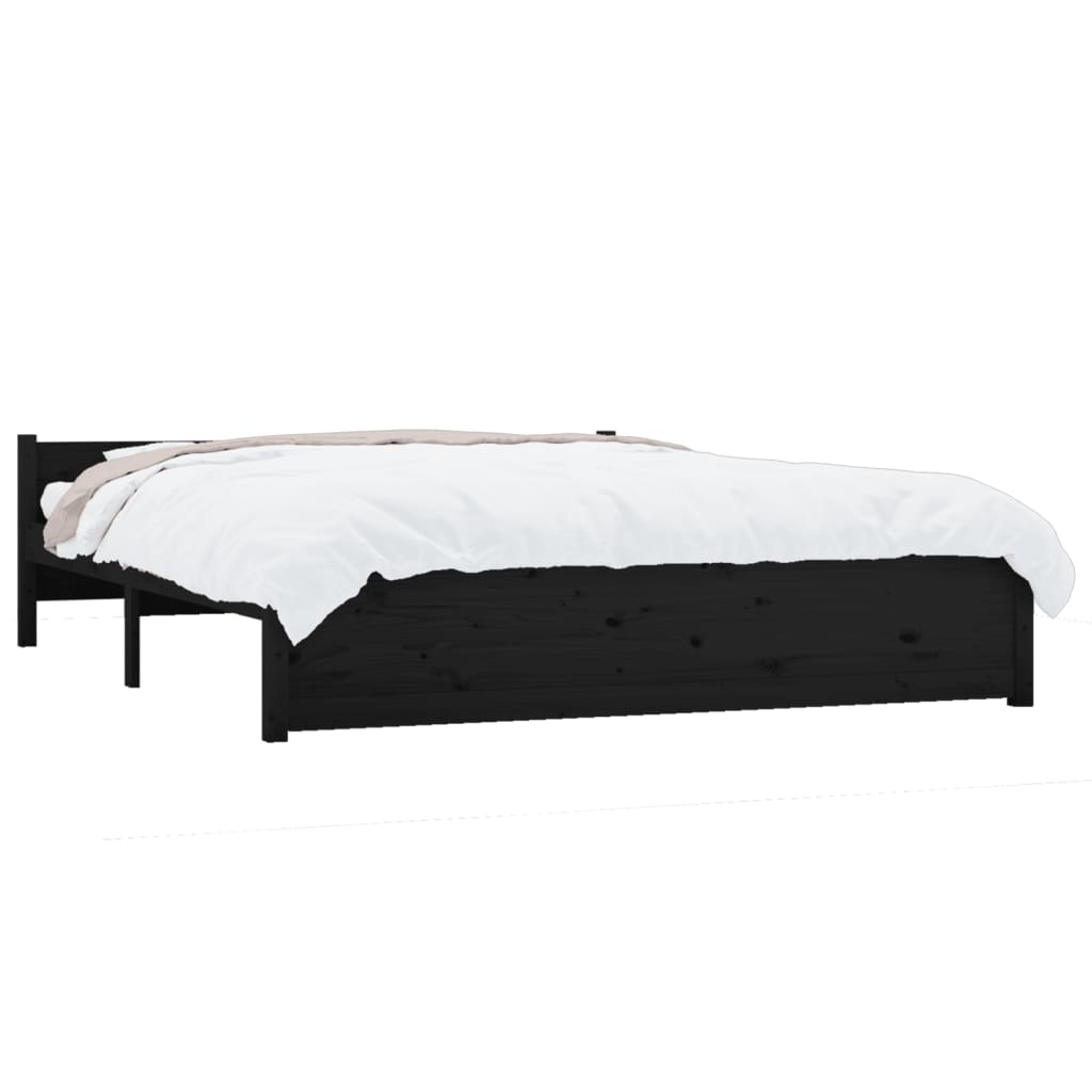 Bedframe Massief Hout Zwart 150X200 Cm 5Ft King Size