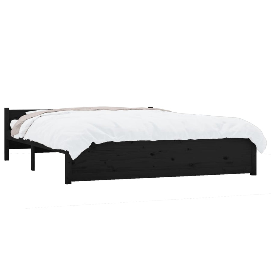 Bedframe Massief Hout Zwart 150X200 Cm 5Ft King Size