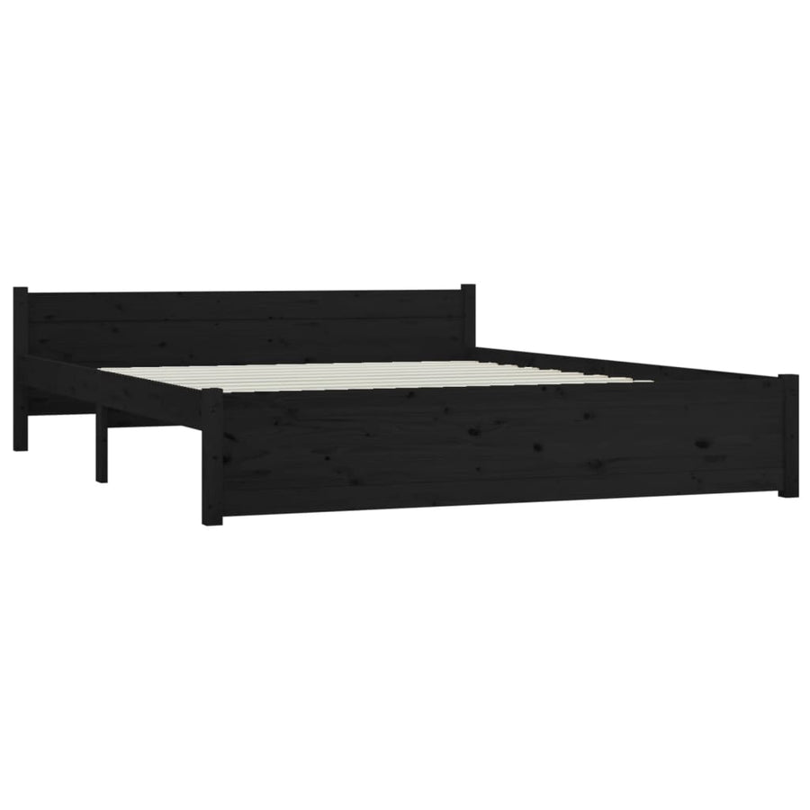 Bedframe Massief Hout Zwart 150X200 Cm 5Ft King Size