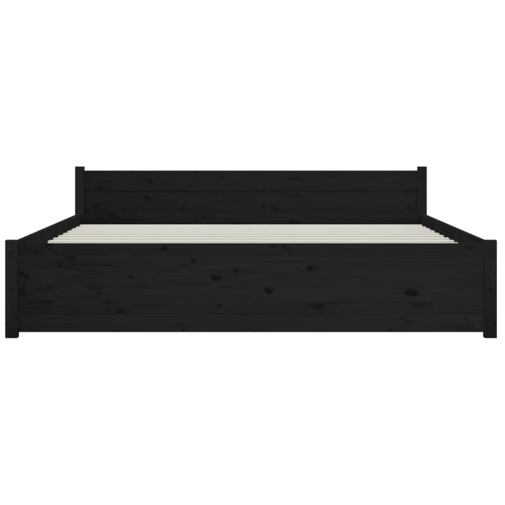 Bedframe Massief Hout Zwart 150X200 Cm 5Ft King Size