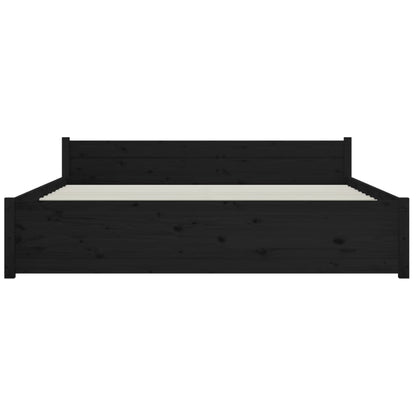 Bedframe Massief Hout Zwart 150X200 Cm 5Ft King Size