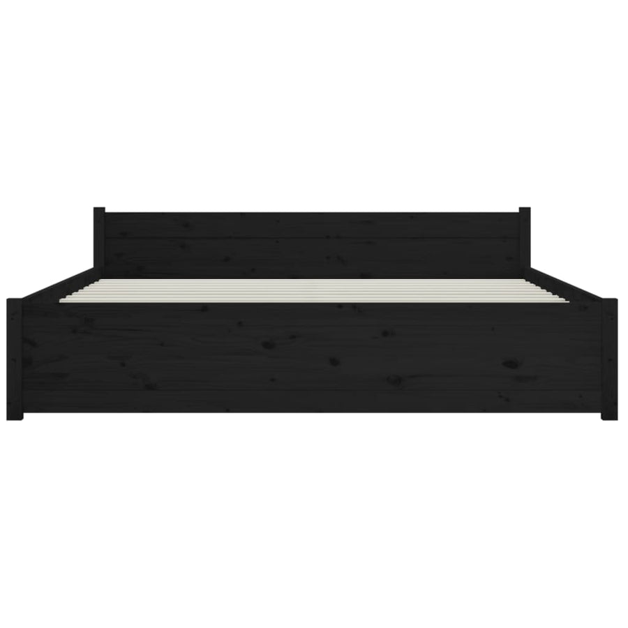 Bedframe Massief Hout Zwart 150X200 Cm 5Ft King Size