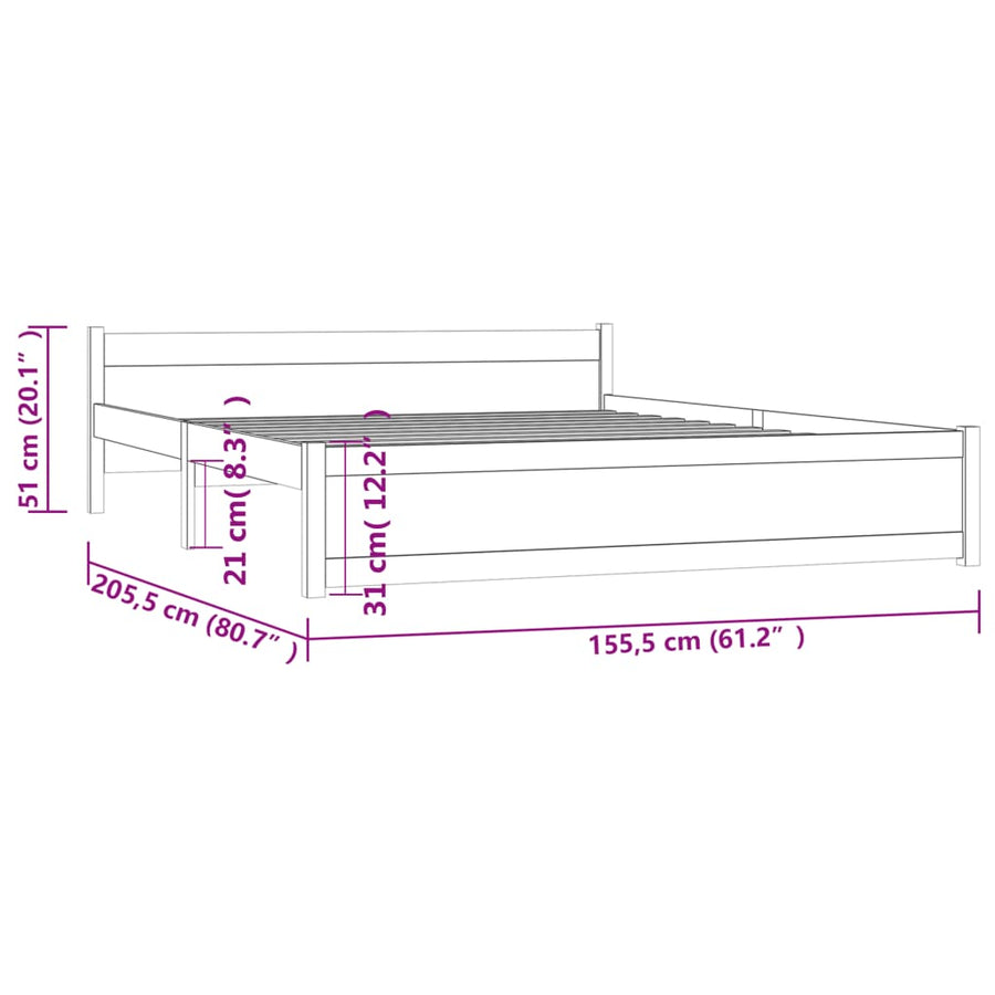 Bedframe Massief Hout Zwart 150X200 Cm 5Ft King Size