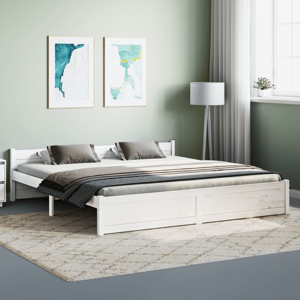 Bedframe Massief Hout Super King 180 x 200 cm Wit