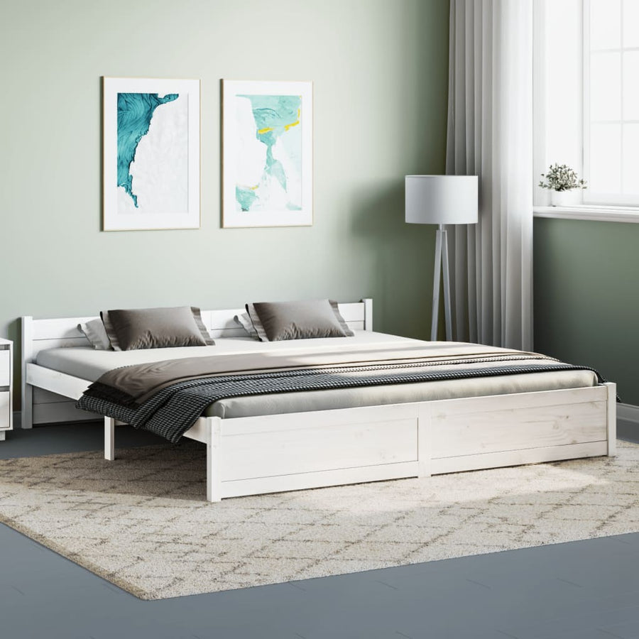 Bedframe Massief Hout Super King 180 x 200 cm Wit