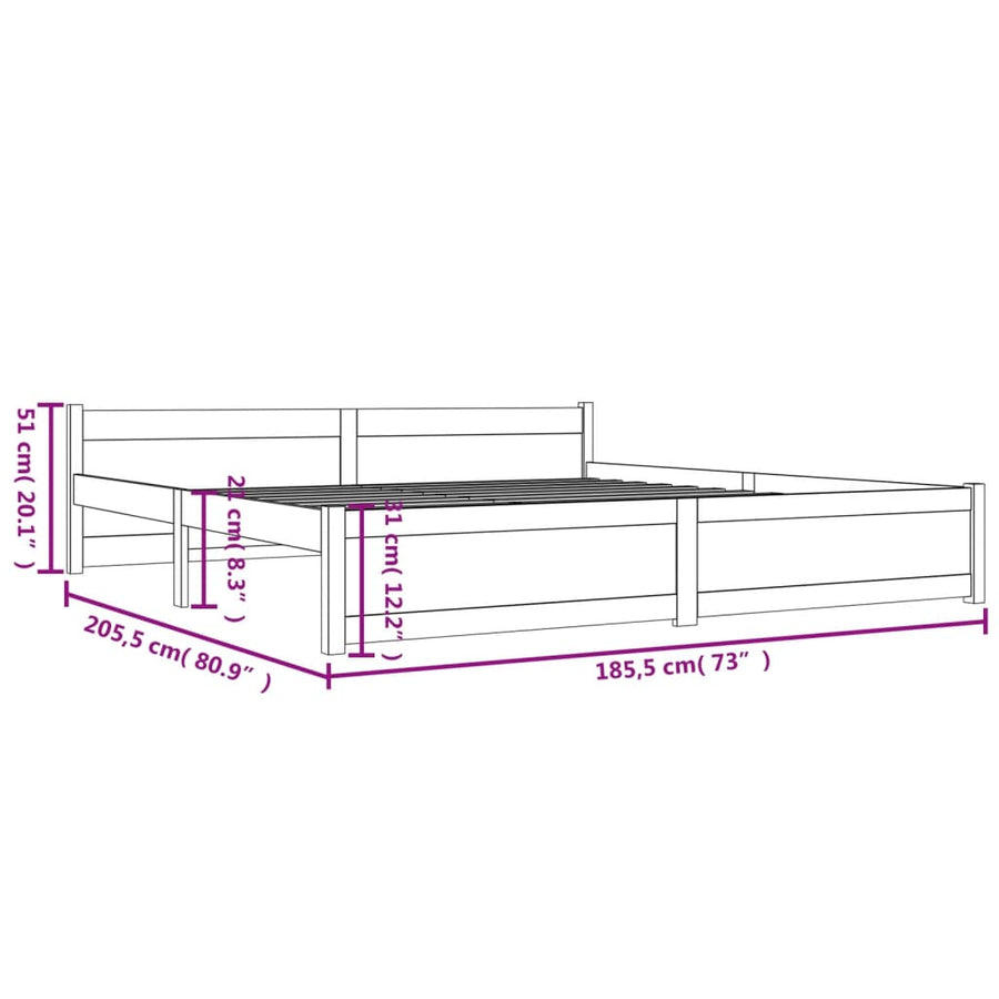 Bedframe Massief Hout Super King 180 x 200 cm Wit