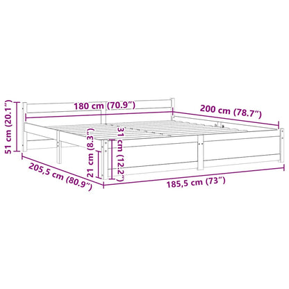 Bedframe massief hout zwart 180x200 cm