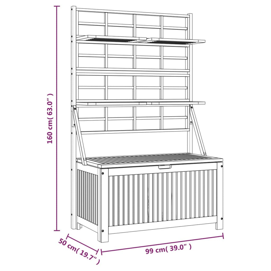 Opbergbox met latwerk 99x50x160 cm massief acaciahout Bruin