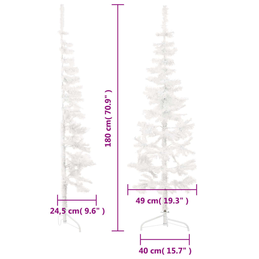 Kunstkerstboom Half Met Standaard Smal 80 Cm 180 x 49 cm Wit