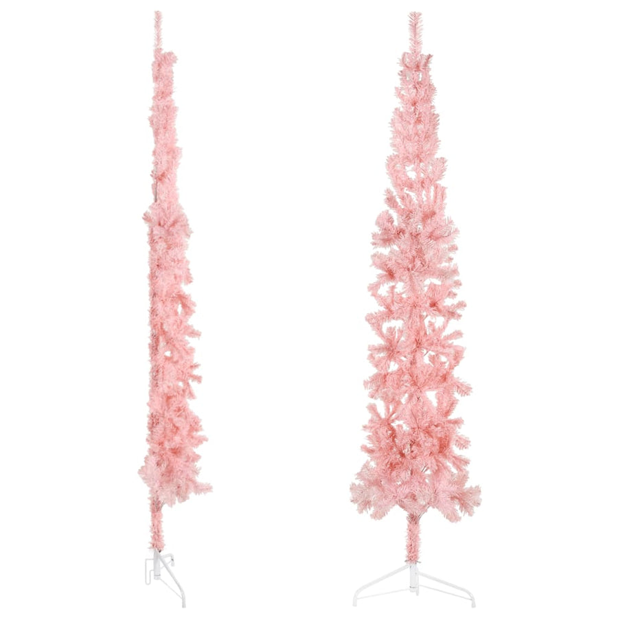 Kunstkerstboom Half Met Standaard Smal 20 Cm 210 x 56 cm Roze