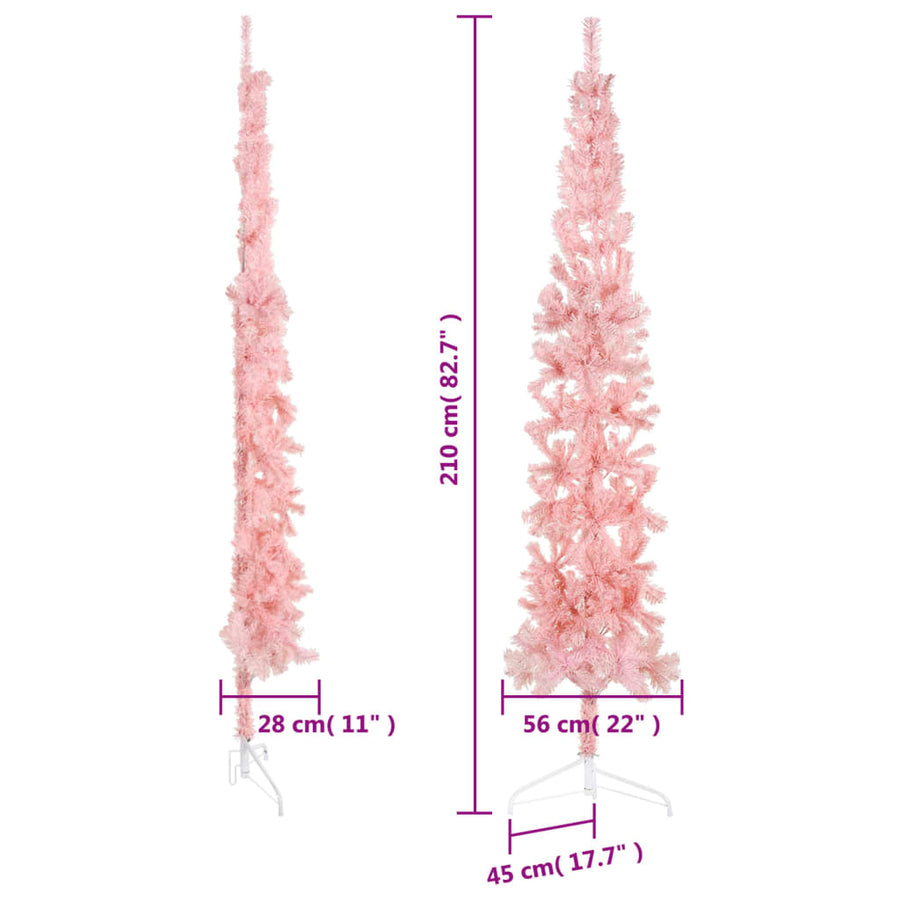 Kunstkerstboom Half Met Standaard Smal 20 Cm 210 x 56 cm Roze